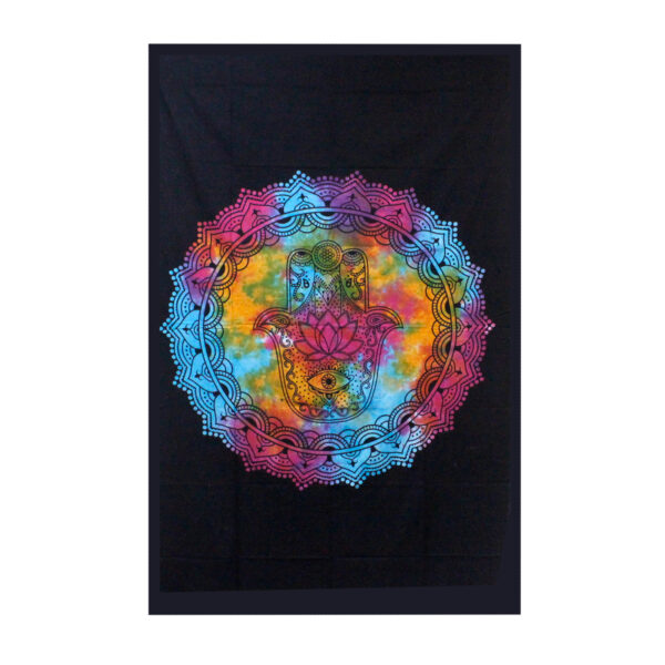 Colcha Individual de Algodão + Tapiz - Hamsa Preto